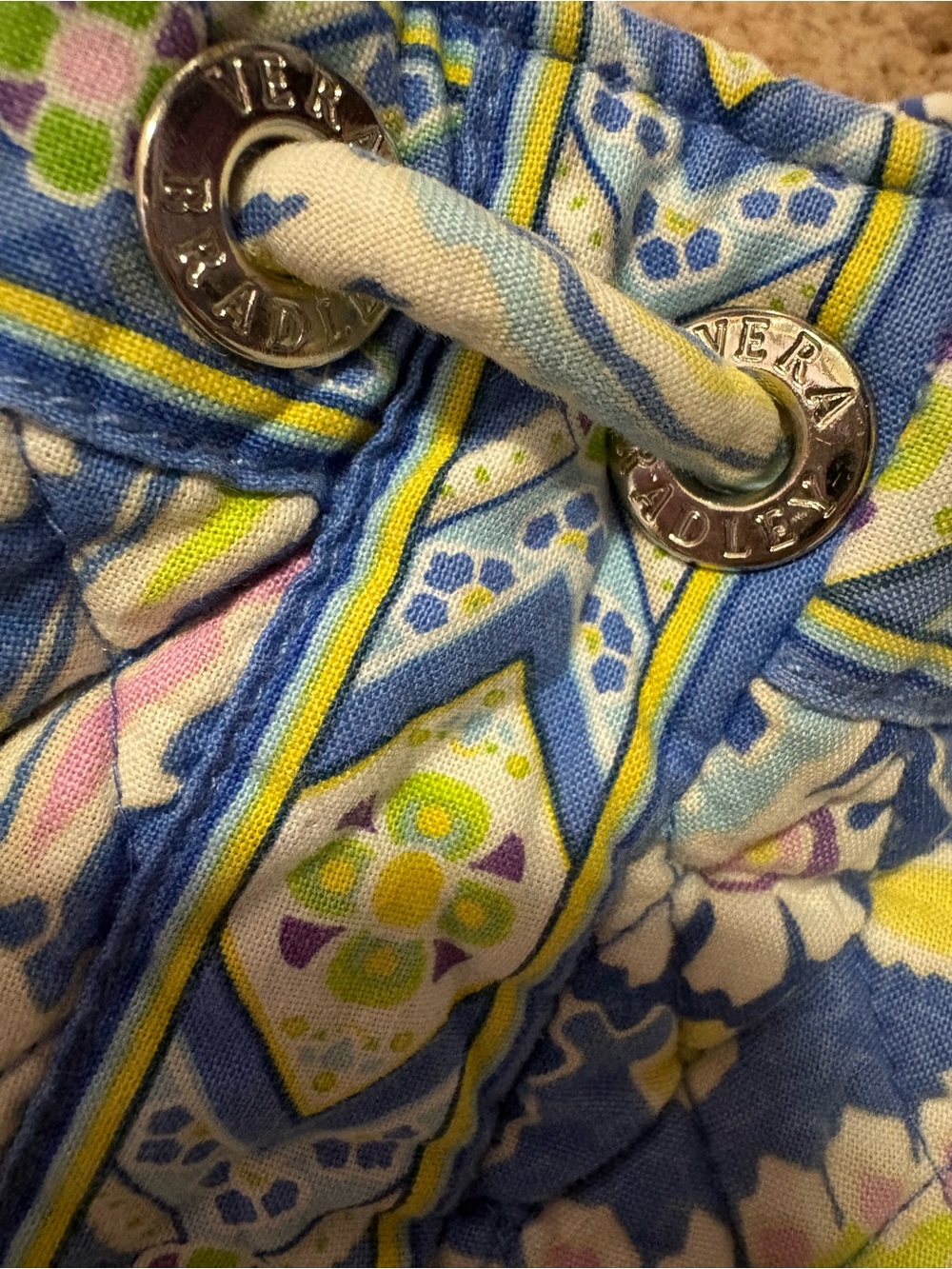 Vera Bradley Blue Paisley Quilted Drawstring Backpack - Picture 4 of 6